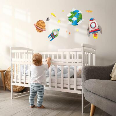 Wall sticker 60x102 Space watercolor with rockets and stars