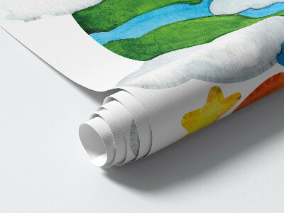 Wall sticker 60x102 Space watercolor with rockets and stars