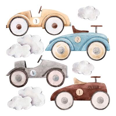 Wall sticker 60x94 Pastel cars and subtle watercolor clouds