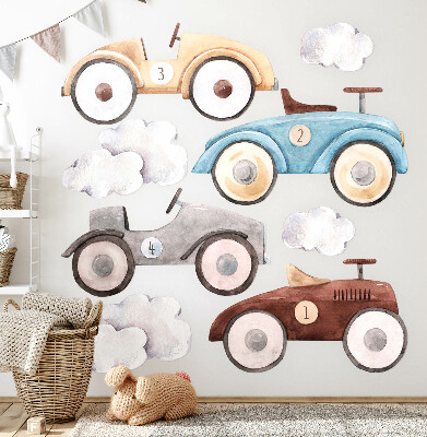 Wall sticker 60x94 Pastel cars and subtle watercolor clouds