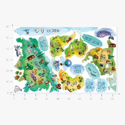 Wall sticker 60x94 Colorful world map with continents and nature