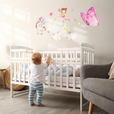 Wall sticker 60x78 Pastel unicorn with balloons on a rainbow
