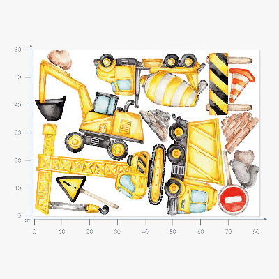 Wall sticker 60x81 Construction - machines and vehicles in watercolor