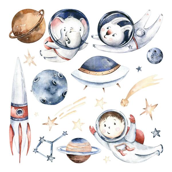 Wall sticker 60x103 Little astronauts in pastel space