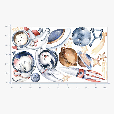 Wall sticker 60x103 Little astronauts in pastel space