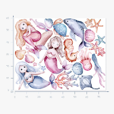 Wall sticker 60x76 An underwater land of pastel mermaids and fauna