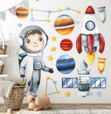 Wall sticker 60x80 The space journey of a little astronaut in watercolor
