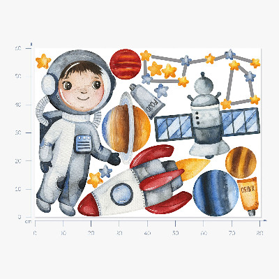 Wall sticker 60x80 The space journey of a little astronaut in watercolor