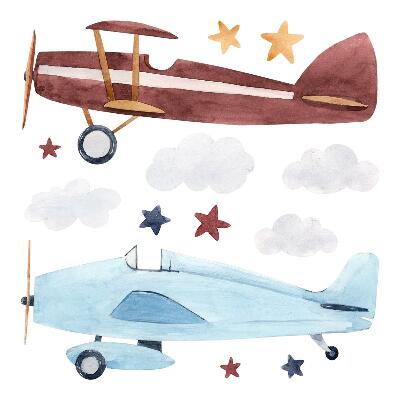 Wall sticker 60x74 Two planes in pastel watercolor clouds