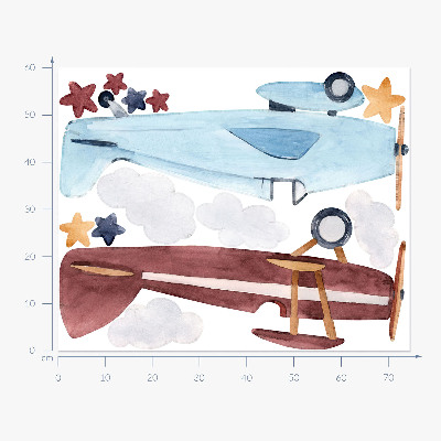 Wall sticker 60x74 Two planes in pastel watercolor clouds