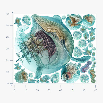 Wall sticker 60x71 Underwater kingdom with a cartoon ship