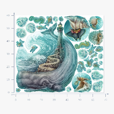 Wall sticker 60x69 An underwater fairy tale of a lighthouse in pastels
