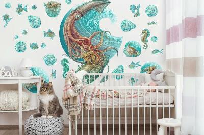 Wall sticker 60x58 The fairy-tale world of cartoon sea creatures