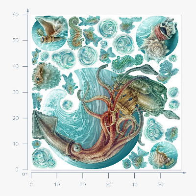 Wall sticker 60x58 The fairy-tale world of cartoon sea creatures