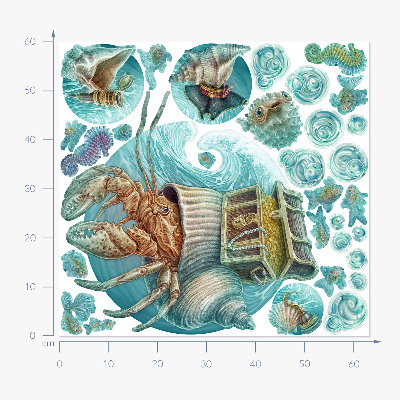 Wall sticker 60x63 Underwater lands of crabs in pastel style