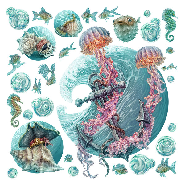 Wall sticker 60x62 An underwater fairy tale with jellyfish in pastel colors