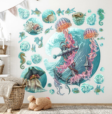 Wall sticker 60x62 An underwater fairy tale with jellyfish in pastel colors