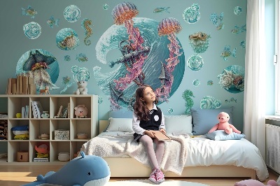 Wall sticker 60x62 An underwater fairy tale with jellyfish in pastel colors