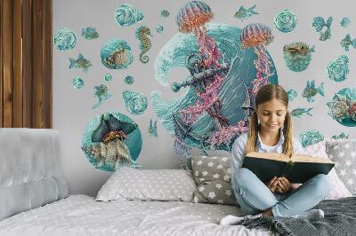 Wall sticker 60x62 An underwater fairy tale with jellyfish in pastel colors