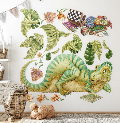 Wall sticker 60x78 Dinosaur pattern with leaves and flowers in pastels
