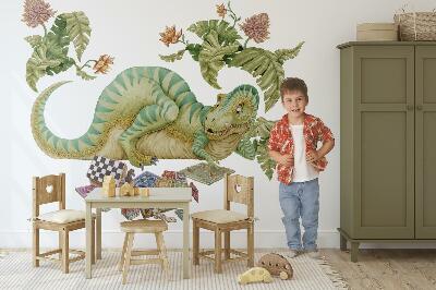 Wall sticker 60x78 Dinosaur pattern with leaves and flowers in pastels