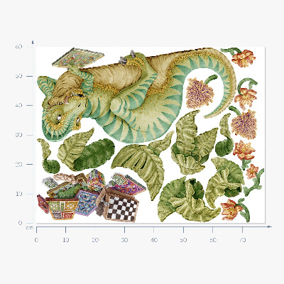 Wall sticker 60x78 Dinosaur pattern with leaves and flowers in pastels