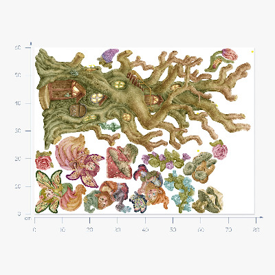 Wall sticker 60x79 Forest fairy fairy creatures and pastel cottage