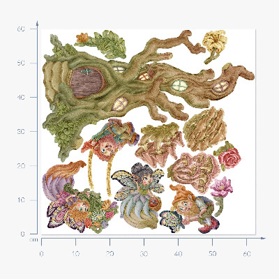 Wall sticker 60x62 Forest creatures and a pastel treehouse