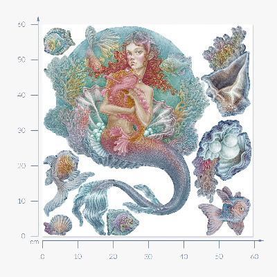 Wall sticker 60x60 Mermaid in pastel underwater style