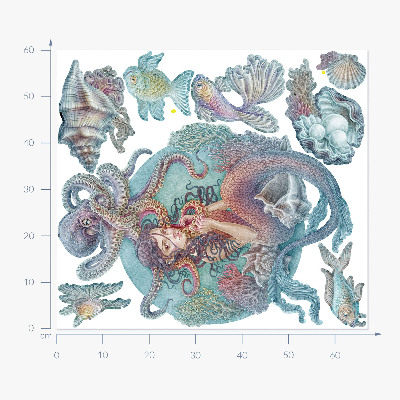 Wall sticker 60x67 Mermaid in pastel cartoon style