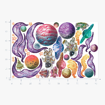 Wall sticker 60x92 Space adventures of rockets and planets in pastels
