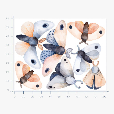 Wall sticker 80x103 Pastel moths in boho style with colorful insects