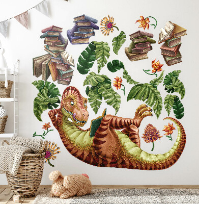 Wall sticker 80x119 Red dinosaur with drawings and vegetation
