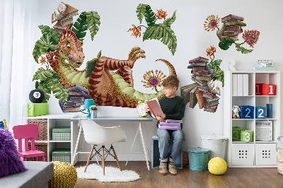 Wall sticker 80x119 Red dinosaur with drawings and vegetation