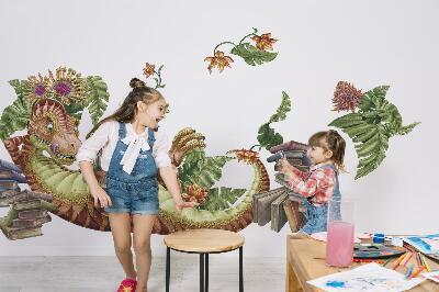 Wall sticker 80x119 Red dinosaur with drawings and vegetation