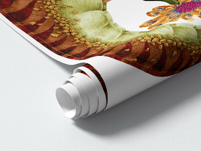 Wall sticker 80x119 Red dinosaur with drawings and vegetation