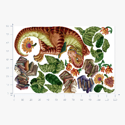 Wall sticker 80x119 Red dinosaur with drawings and vegetation