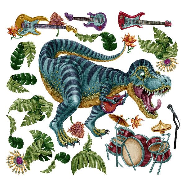 Wall sticker 80x119 Musical cartoon dinosaur with instruments