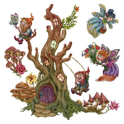 Wall sticker 80x83 Forest magic with fairies and dwarves