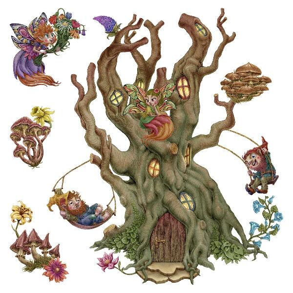 Wall sticker 80x129 Forest magical creatures and a tree house