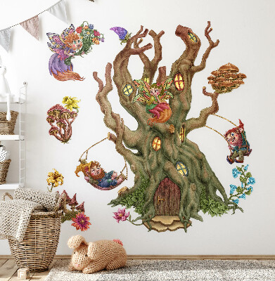 Wall sticker 80x129 Forest magical creatures and a tree house
