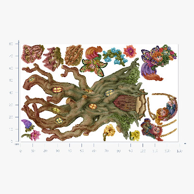 Wall sticker 80x129 Forest magical creatures and a tree house