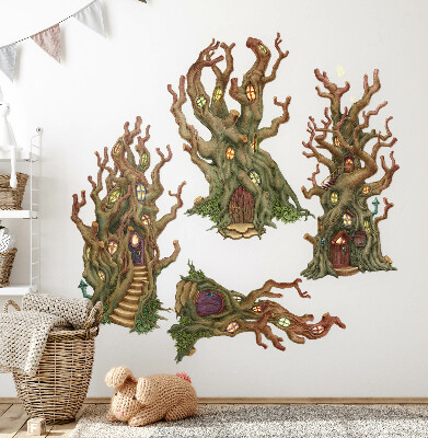 Wall sticker 80x143 Forest fairy-tale houses in trees in a cartoon style
