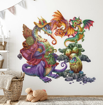 Wall sticker 80x97 Colorful dragons fairy tale family in illustrative style