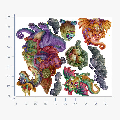 Wall sticker 80x97 Colorful dragons fairy tale family in illustrative style