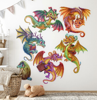 Wall sticker 80x64 Colorful dragons in a cartoon fairy tale aesthetic