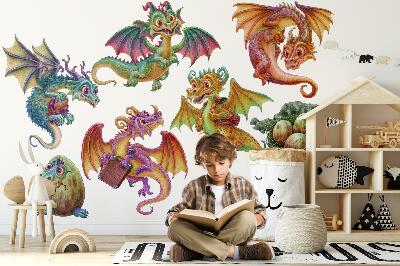 Wall sticker 80x64 Colorful dragons in a cartoon fairy tale aesthetic