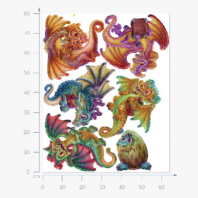 Wall sticker 80x64 Colorful dragons in a cartoon fairy tale aesthetic
