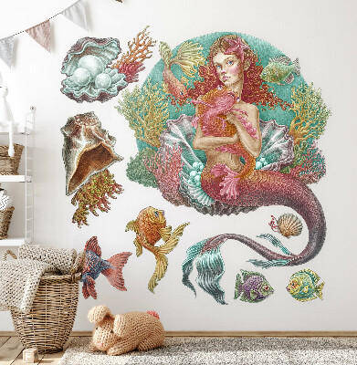 Wall sticker 80x79 Mermaid in cartoon style with underwater shells