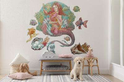 Wall sticker 80x79 Mermaid in cartoon style with underwater shells